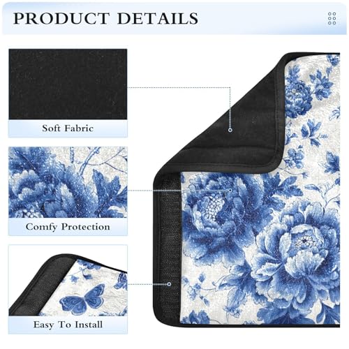 Image of Blue and White Peony Flowers Butterfly Seat Belt Cover Pad 2 Pcs Soft Cute Seatbelt Covers Protector Support Head Neck Shoulder Strap for Car Seats High Chair Backpack for Adults Kids Women Men
