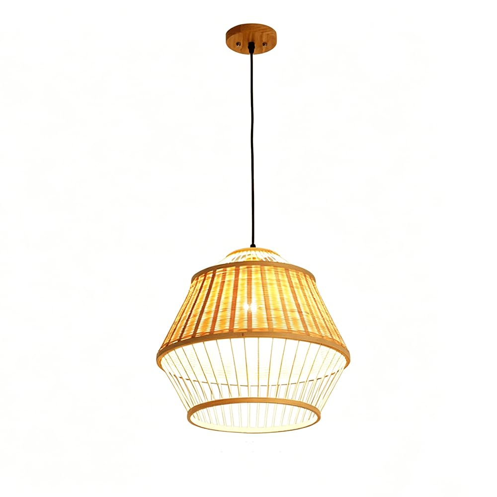 YNAHZAOK Japanese Restaurant Hanging Lamp Modern Pastoral Style Tea Room Chandelier Light Fixture Natural Bamboo Weaving Pendant Light for Bedroom Living Room Dining Room Retro Lighting Fixture
