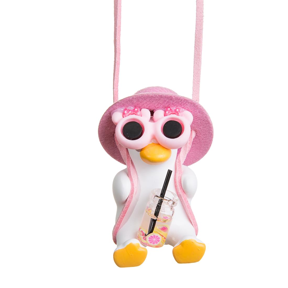 OIXYEY Rosa Hut Schwingende Ente Auto Hängend Ornament, Schaukel Ente Auto Rückspiegel Anhänger, Süße Swinging Duck Auto Innenraum Deko Für Autospiegel Hängendes Zubehör（Rosa）.