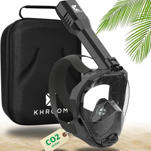 Khroom Schnorchelmaske Erwachsene Vollmaske | In Höhle der Löwen vorgestellt | Unsere Beste CO2 sichere Tauchermaske Seaview Pro zum Schnorcheln | Vollgesichtsmaske Schnorchelmaske L/XL Schwarz+Case
