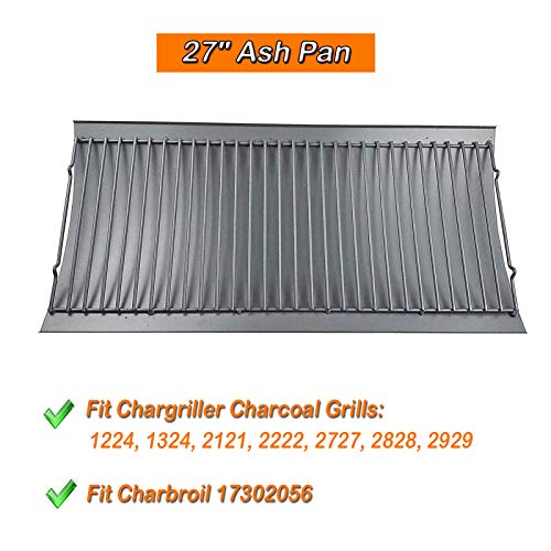 Mixrbbq 27 Inch Ash Pan For Chargriller 1224 1324 2121 2222 2727 2828 2929 Charcoal Grill, Fire Grate Replacement Part With 2Pcs Fire Grate Hanger, 27" Drip Pan #TOP4