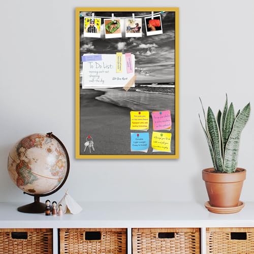 Image of ArtzFolio Sea, Air, & Land Monochrome Contrast | Bulletin Board Notice Pin Board | Vision Soft Board Combo with Thumb Push Pins & Sticky Notes | Golden Frame | 16 x 24 inch (41 x 61 cms)