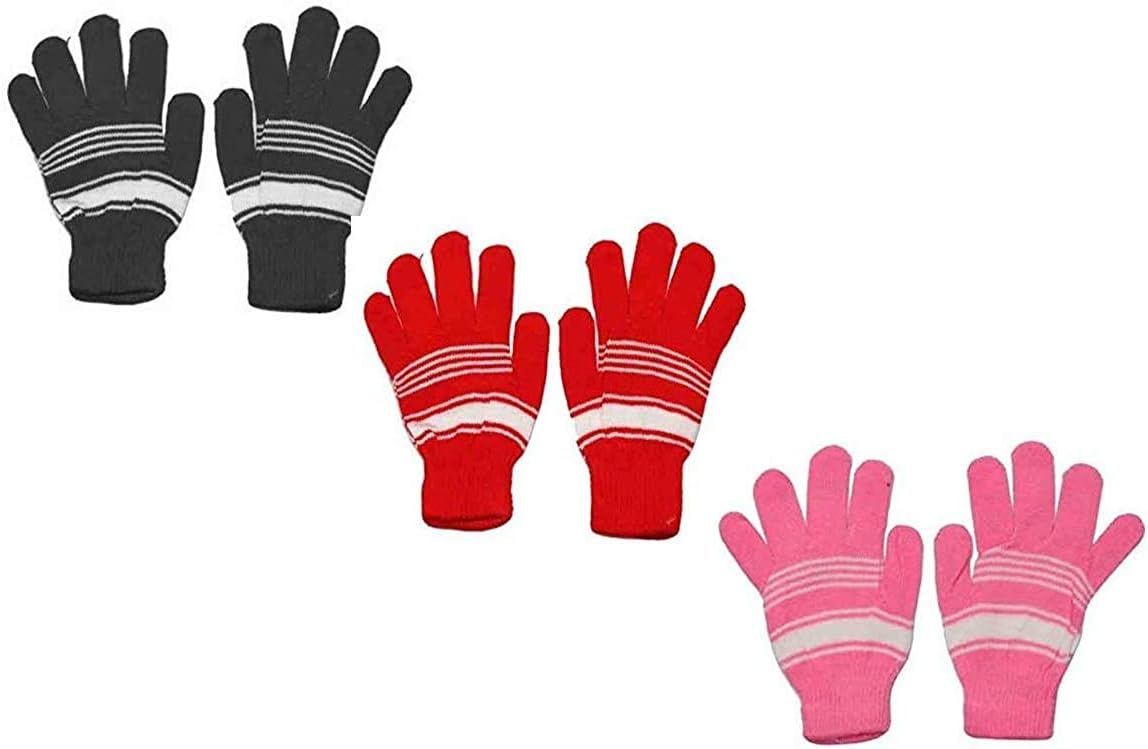 Dressify� Girl's I Boy's Woolen Multi Color Gloves Pack of 3 for 4-5 Year Kids