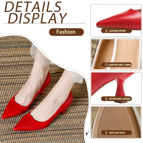 Women's Patent Leather Low Kitten Heel Pumps Elegant Gorgeous Solid Color Closed Pointed Toe Slip-On Dress High Heels Suitable for Work Parties3