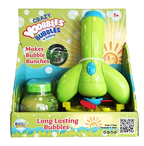 Crazy Yoobbles Bubbles in Bubbles,Machine — Bubble Blower, Bubble Maker Toy .Outdoor Toy for Kids Ages 5-9, Bubbles for Kids, Includes Bubble Gun & 3.5oz Bottle Big Bubble Solution Refill
