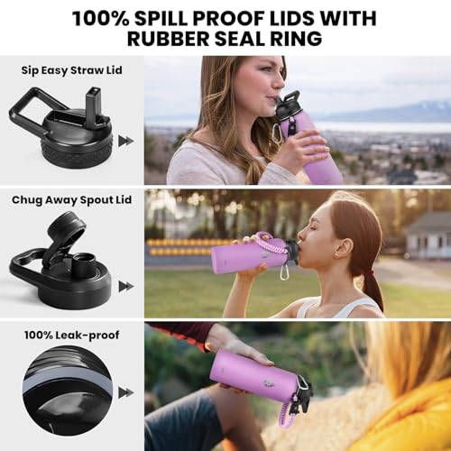 Image of RAYMYLO Insulated Water Bottle 40 oz, Triple Wall Vacuum Stainless Steel (Cold for 36Hrs, Hot for 18Hrs), Leak Proof & Non-BPA, Modern Water Flask Jug with Paracord Handle & Straw Spout Lids