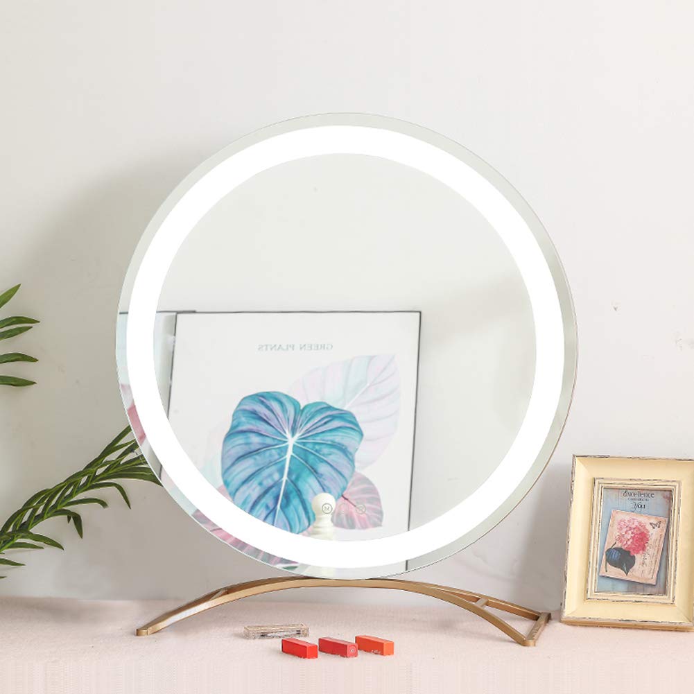 Loadfckcer 16In LED Vanity Mirror,Makeup Mirror with Lights And Touch Screen Dimming for Tabletop Bathroom Traveling Dressing Room Vanity Table,Gold
