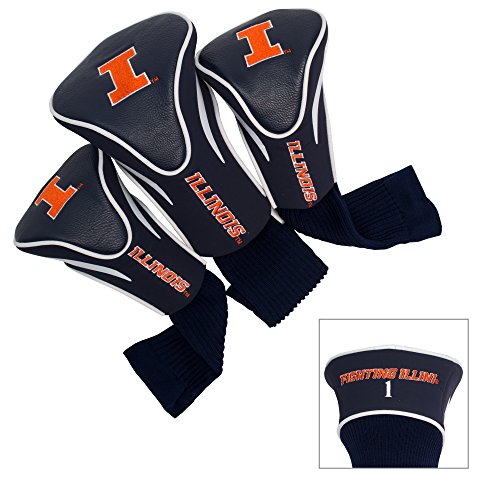 Team Golf NCAA Illinois Fighting Illini Contour Golf Club Headcovers (3 Count) Numbered 1, 3, & X, Fits Oversized Drivers, Utility, Rescue & Fairway Clubs, Velour lined for Extra Club Protection