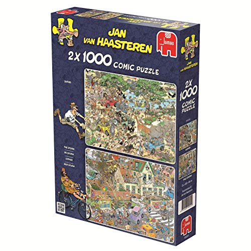 Jumbo Spiele Jan van Haasteren Puzzle 2x 1000 Teile - Der Sturm + Die Safari – 2 in 1 - ab 12 Jahren – Comic Puzzle – Bild 6