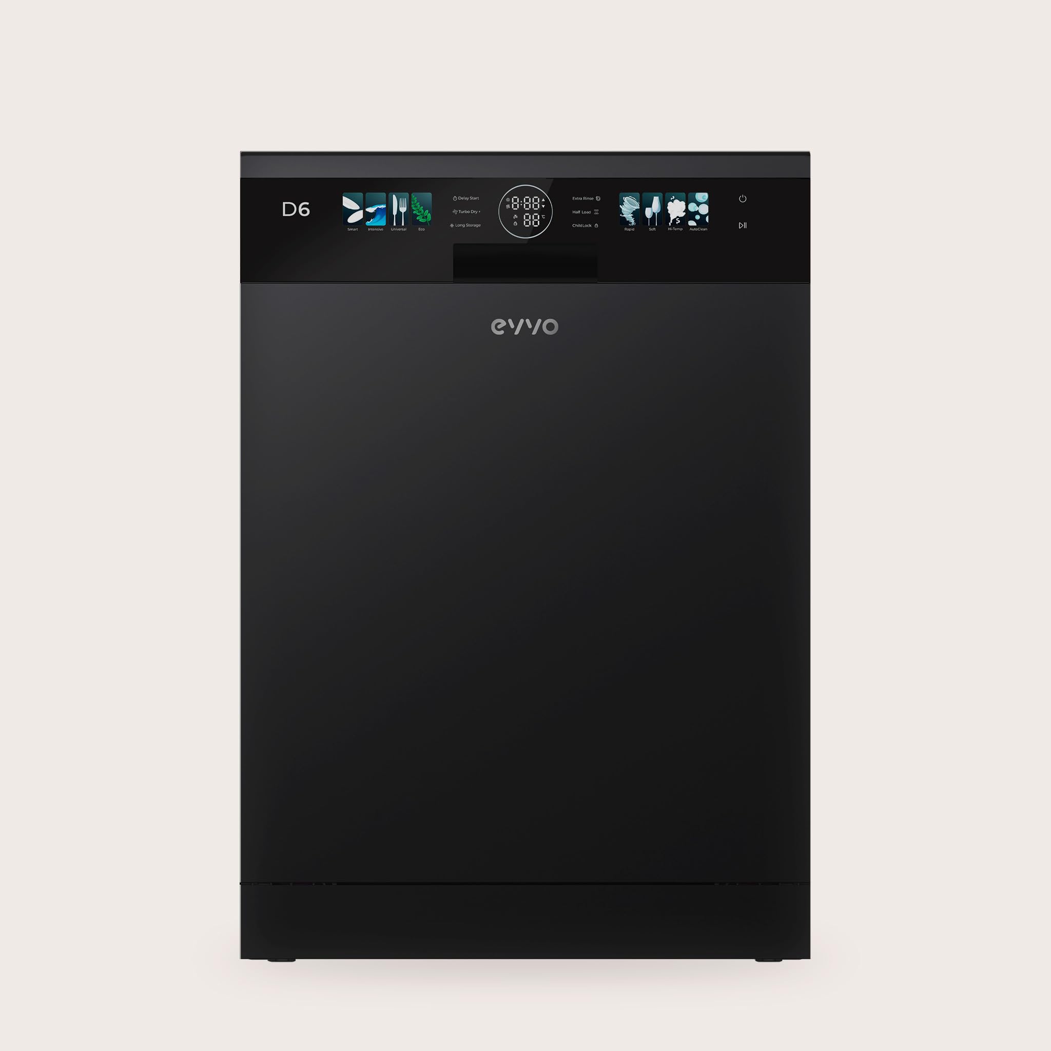 Lavavajillas D6 Libre Instalación 60 cm - Clase B Alta Eficiencia, 15 Cubiertos, 8 Programas, Apertura Automática, Luz UV e Inicio Diferido - Lavavajillas Acero Inoxidable Inox - Secado Turbo (Negro)