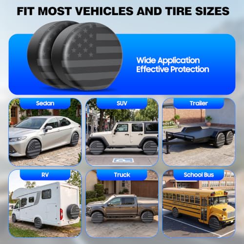 Image of Moonet PU Thickening Leather Tire Wheel Covers 2 Pack- Tough Tire Wheel Protector for Truck,SUV,Motorhome,Camper,Trailer,RV - Universal Fits Tire Diameters 24-26 inches,Gray Flag