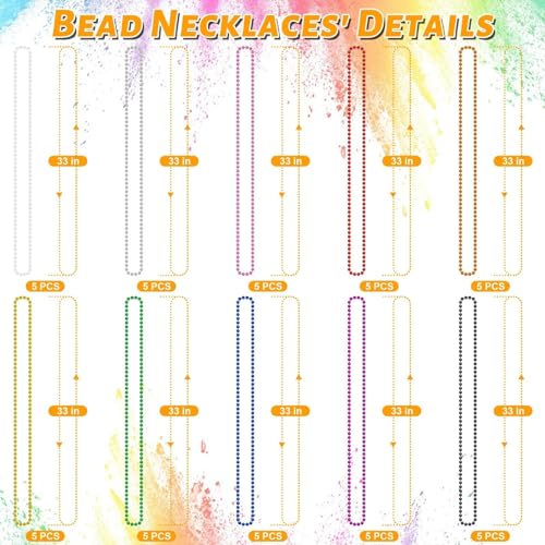 Image of EOBOH 50PCS Mardi Gras Beads, Metallic 10 Kinds of Bead Necklace Party Favors, 33 inch Mardi Gras Necklace Stuff, Festival Parade Throw Accessories for Wedding Birthday Celebrations Decorations