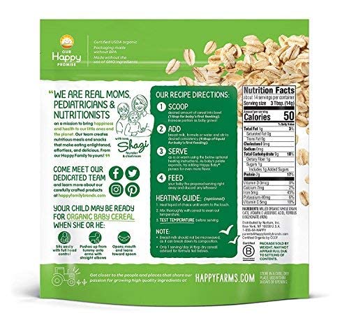 Happy Baby Organics Clearly Crafted Cereal Whole Grains Oatmeal, 7 Ounce Bags (6 Count)