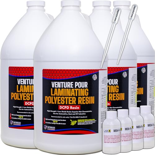 Premium Polyester Resin 4 Gallon + MEKP Catalyst, Low Viscosity Coating for Laminating Fiberglass mat,Biaxle&Cloth for ext/Interior of Boats,Canoe,RV,Car,Truck,Tailer,Surfboards; Hard NONTACKY Finish