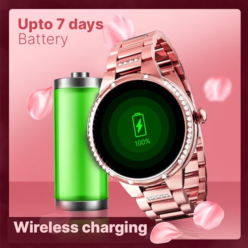 Image of CrossBeats Diva 1.28 inch Stylish Smart Watch for Women with Stone Studded Bezel| Amoled Display | Female Health Tracker | 100+Sports Modes| Premium Metal Smartwatch with Wireless Charging - (Rose Gold)