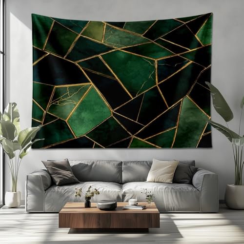 Patchwork de MáRmol GeoméTrico Tapiz de Pared Tapiz PsicodéLico de 150x100cm, Verde Esmeralda Tapiz para Colgar en la Pared, DecoracióN de Tela Para Sala de Estar, Dormitorio para Colgar en la Pared
