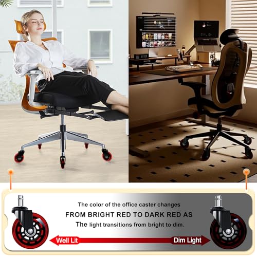 Image of Office Chair Wheels for Casters Replacement - 3 inch Rubber Wheels for Computer Gaming Desk Caster Smooth & Safe Rolling for All Floors Including Hardwood and Carpet - Set of 5 - Red