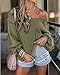 BTFBM Women’s V Neck Long Sleeve Blouse Loose Fit Tunics Ruffles Off Shoulder Waffle Knit Solid Color Tops Fall Tee Shirts(Solid Army Green,Large)