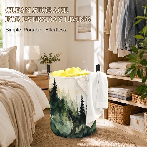 Image of Misty Forest Laundry Basket Oxford Cloth Laundry Hamper With Handle Foldable Portable Clothes Storage Basket Storage Bag For Laundry Room /Bathroom /Bedroom /Dormitory 20.8 inchx16 inch