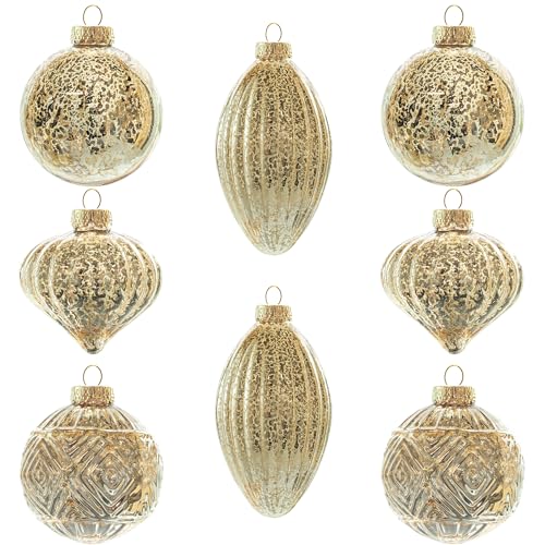 KI Store weihnachtskugeln Champagner Gold Glas 8 Stücke Ornamente...