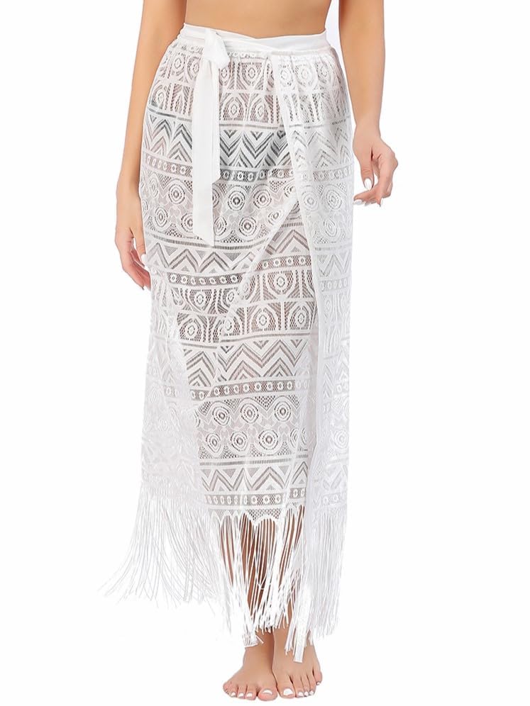 tewiaiiWomen's Long Sarongs Swimsuit Coverups, Women Sheer Tie Side Swimsuit Pareo Wrap Skirt Beach Bathing Suit Bikini Cover-Up, Universal Size