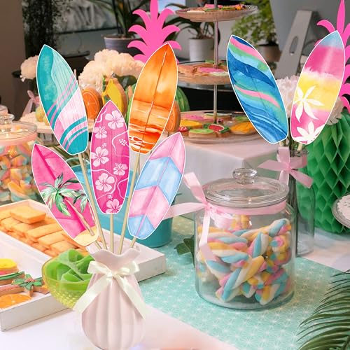 Image of 20pcs Vintage Surfing Surfboard Centerpiece Sticks Pink Surf Surfboard Theme Centerpiece Decorations for Table Summer Surfing Party Decorations Summer Beach Birthday Hawaii Surf Party Supplies