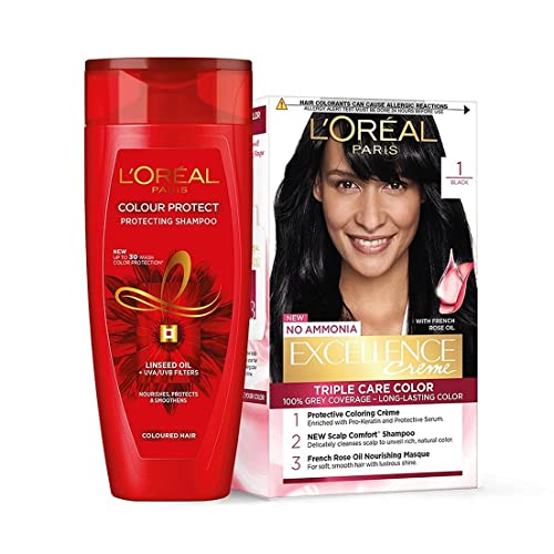 Image of L'Oreal Paris Excellence Hair Color, Shade 3 Darkest Brown, (100g+72 ml) with Color Protect Shampoo, 192.5ml
