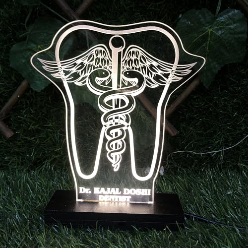 Image of PRINTKART Dental Doctors Name and Design, Personalised LED Name Gifts, Corporate Gifts for Employees, Laser Cut, (Material:- Acrylic Transparent, Size:- 6 x 4 Inches)