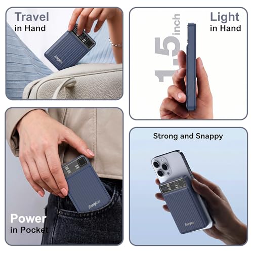 Image of Energizer 22.5W Fast Charging Wireless Power Bank 10000mAh, 15W Qi Wireless, USB-C PD + QC Output, Compact Portable Charger for iPhone, Samsung, Android | Travel Friendly | 1 Yr Warranty | Blue