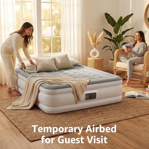 Image of YENING Full Size Air Mattress with Built in Pump Raised Double Blow up Bed Inflatable Camping Airbed Electric 18 Inch Tall Grey