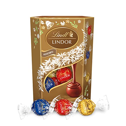 Lindt - Cornet LINDOR - Assortiment de Chocolats au Lait, Noirs et Blancs, Idéal pour Pâques, 200g