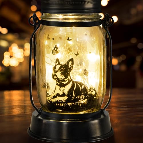 kyoryuger Boston Terrier Gifts for Women/Men Boston Terrier Solar Lanterns Mom Birthday Dog Lovers Lantern Pet Loss Dog Memorial Lights Solar Garden Decor for Yard Patio Backyard Porch Torches Light