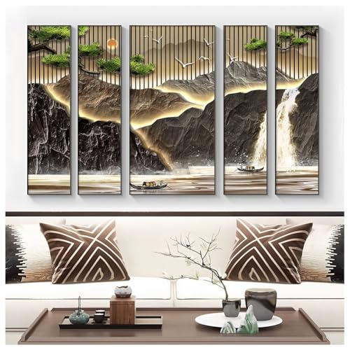 Décoration murale traditionnelle chinoise en 5 panneaux pour habiller le salon