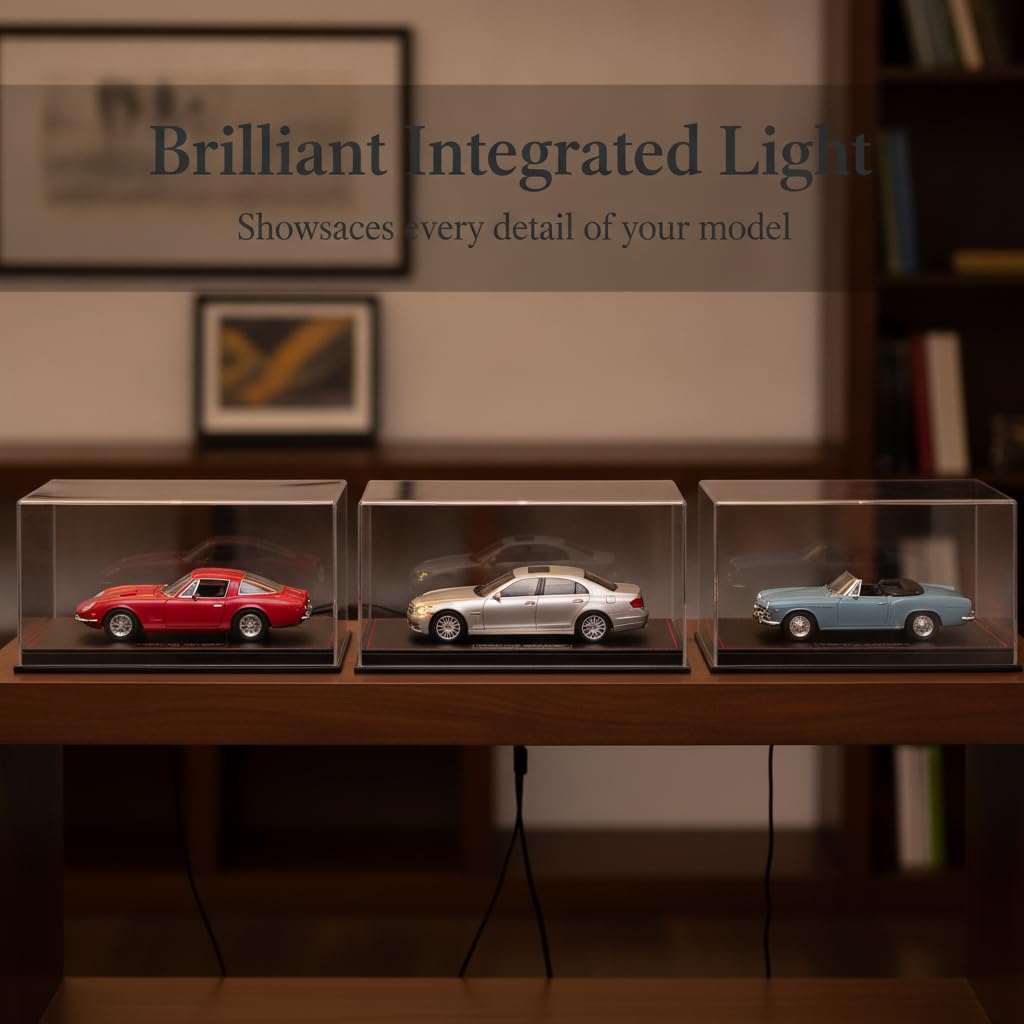 Espositiva per Modellini Auto , Base in similpelle marrone con luce