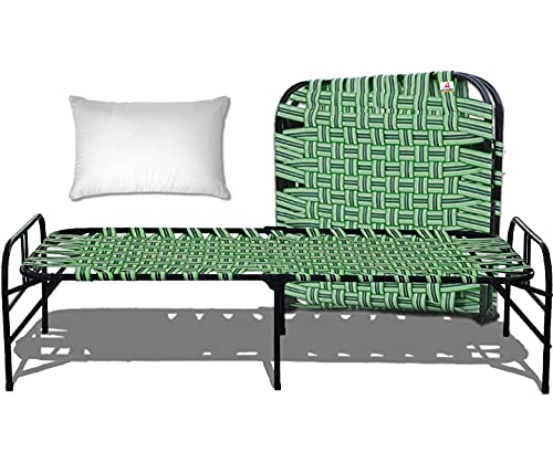 Image of ARTEMIST Portable Single Folding Painted Bed With Pillow Space Saving Heavy Duty Foldable Khat Cot For Sleeping Sturdy Metal Frame Space Saving Design 3X6 Feet (Modern- Bed & Pillow)(Multi-Color)