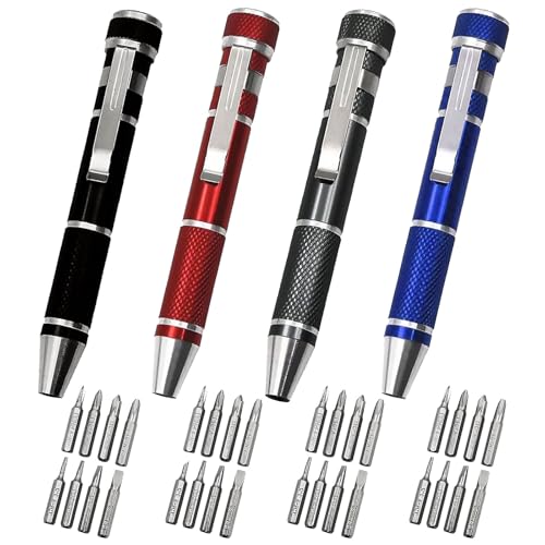 NIYATA 4 Sätze Schraubendreher im Kugelschreiber Design 8 in 1, Mini Feinmechaniker Schraubendreher Set, Uhrmacherwerkzeug Set, Precision Screwdriver Set für Brillen, Uhren, Laptop, Kamera Reparatur