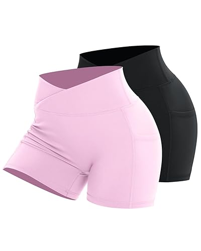 Workout Shorts for Women 2 Pcs Pack Cross Waist Active