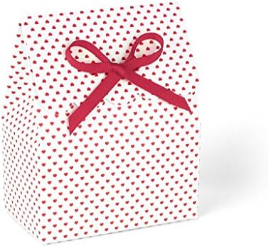 Red and White Tiny Hearts Favor Boxes with Red Grosgrain Ribbon // set of 8