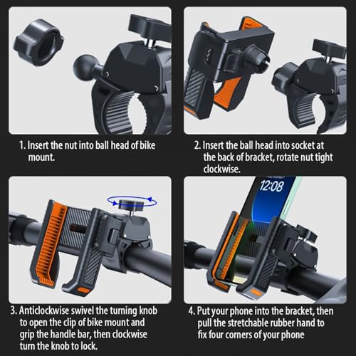Image of KIVOS Motorcycle Phone Mount Holder with 1s Lock,Camera-Friendly Design,Handlebar Cell Phone Clamp for Bike,Scooters Phone Holder for iPhone Air 17 Pro Max, 16 15 Pro Max Plus,2.4 inch-3.54 inch Wide Phones