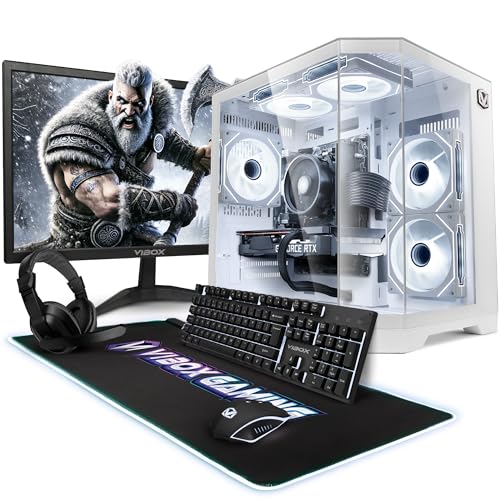 Vibox Gaming PC Set Komplett • Monitor 23 Zoll • AMD Ryzen 5 5500 6-Kern • Nvidia RTX 3050 6GB • 16GB RAM • 500GB SSD • Windows 11 • WLAN • Blanc