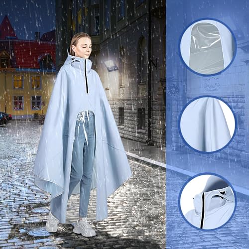 Poncho de lluvia impermeable con capucha ajustable y protección para moto 7