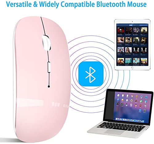 Image of Wireless Mouse for Laptop Cpmputer,Bluetooth Mouse for MacBook,Pink | Rechargeale Dual Mode(USB 2.4Ghz + Bluetooth 5.2) Silent Portable Cordless Mice with USB C Adapter
