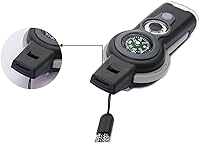 Vista 6 de Brújula multifunción 7 en 1, termómetro de seguridad de supervivencia al aire libre, brújula, espejo LED, lupa, multiherramienta para camping