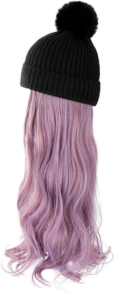 Wig Cap Hat Wig Removable Hair Extensions Wig Long Curly Hair Removable Fashion Beanie Natural Realistic Wig Cap Hair Extension Cap(B)