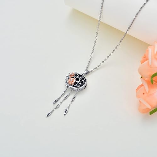 Miniatura 5 de Collar con colgante de atrapasueños, plata de ley 925, piedra lunar sintética, girasol, rosa, flor de ojo malvado, atrapasueños, cremación, regalos