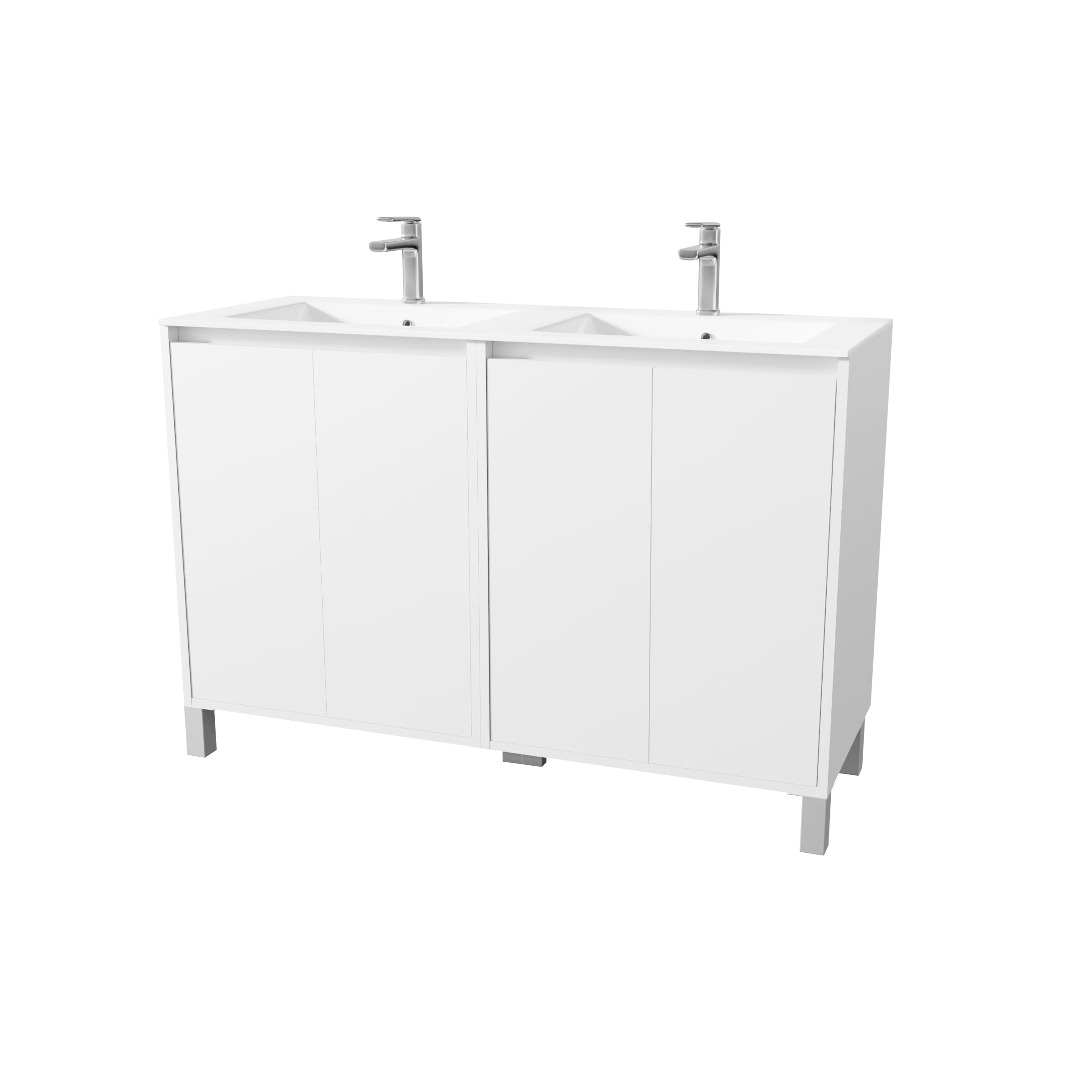 Pack Meuble Salle de Bains 120 cm Laqué Blanc, 4 portes avec Vasque Céramique - XENOS