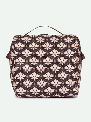 Image of ZOUK Bidri Kaiser Motif Printed Black and White Insulated Roll up Lunch Bag,Cotton,7 Litres