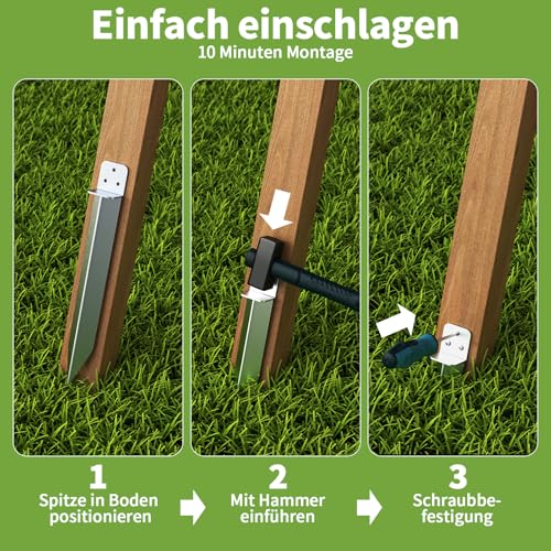Einschlaghülse Bodenanker – 4 Stück Eisenbodenhülse für Holzpfeosten, Passend für Schaukel & Gartenhaus, Stabil mit Korrosionsschutz(5x40cm)