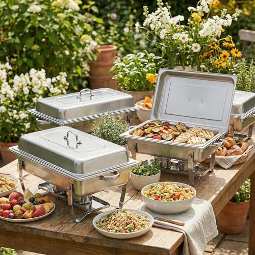 Image of Chafing Dishes for Buffet, 4 Pack 9 Quart Stainless Steel Buffet Set