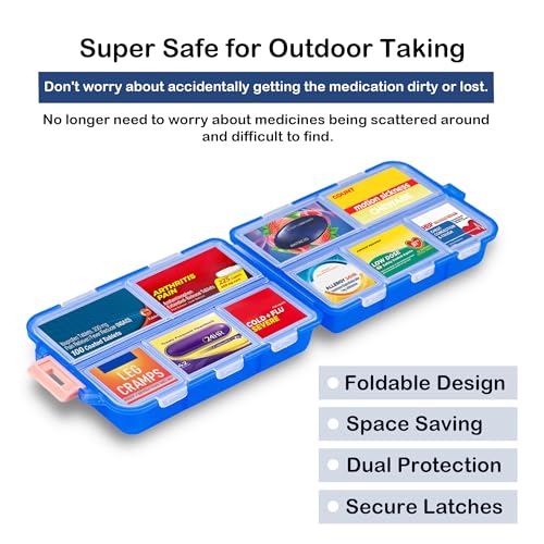 Image of Extra Large Pill Organizer with 161 Medicine Labels, Travel Pill Case | Blue Extra large case with 10 compartments for 7-day pill planning, vitamins, supplements, and travel